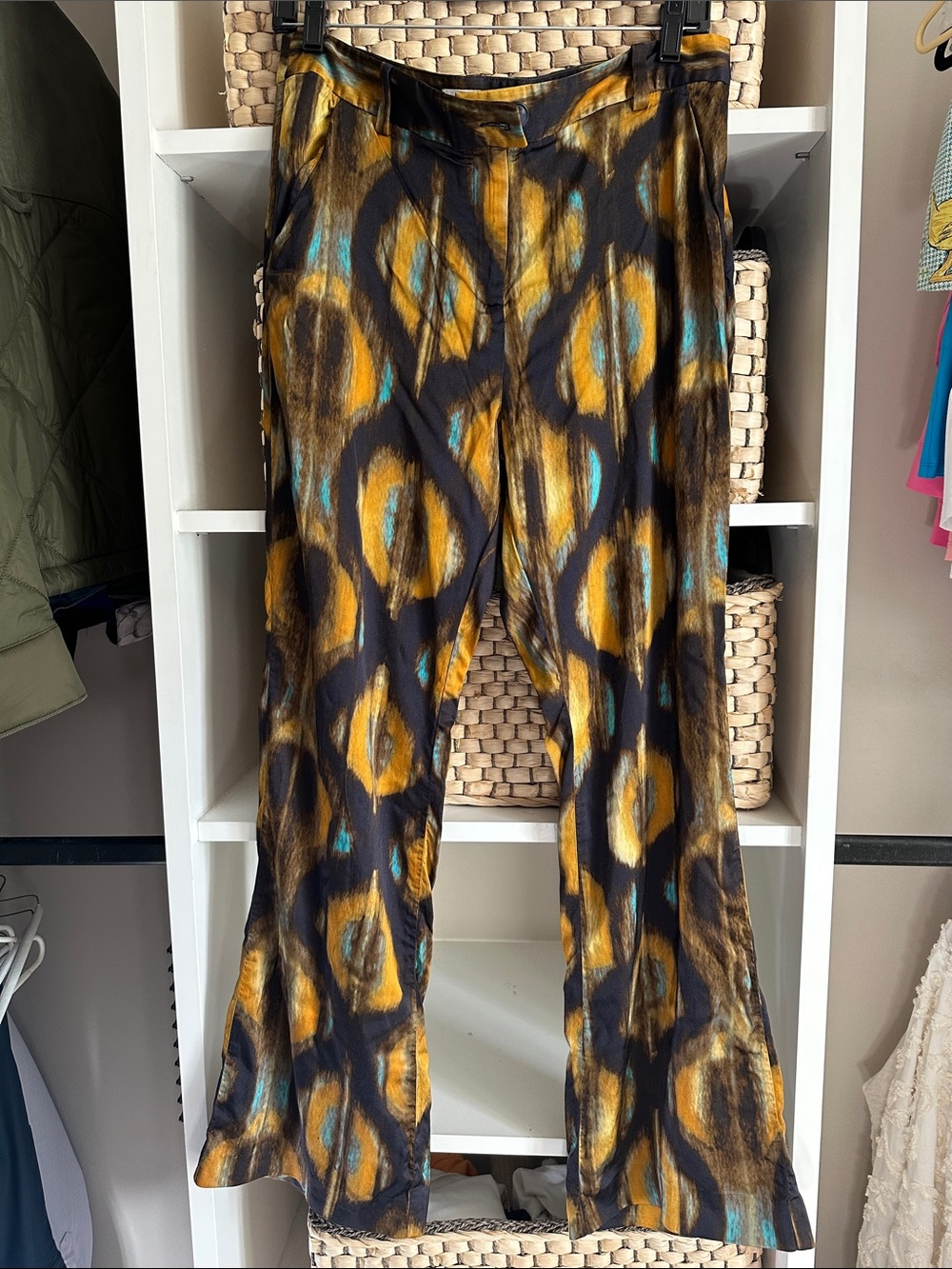 ba&sh Black, Mustard & Teal Abstract Boot-Cut Pants